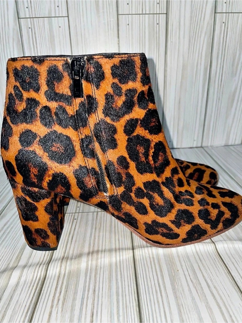 Loeffler Randall Leopard Print Ankle Boots Brown & Black US 5 B